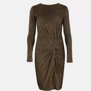 Ted Baker Sabiaa Gold Sparkle Stretch Knotted Dress
